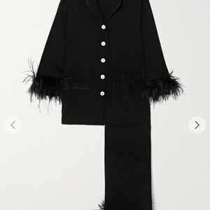 Sleeper feather-trimmed crepe de chine pajama set